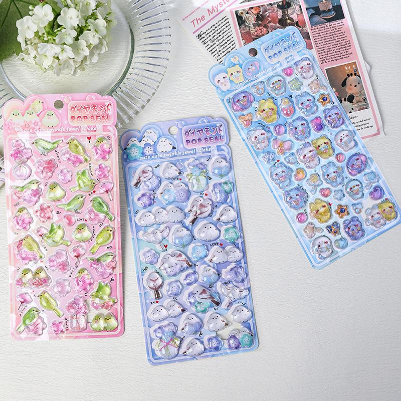 4 Pcs/Set Shiny Crystal Decorative Stickers - Cute Animal & Flower Embellishments for Journal DIY & Phone CaseAnimeWorlds Store