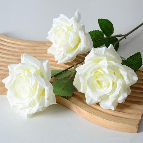 Artificial Rose Flower Realistic Fake Long Stem Rose Bouquet with 3 Heads Blooms for Wedding Centerpiece Home Party Decor