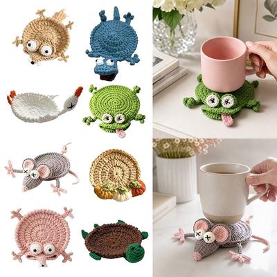 Non-slip Base Crochet Animal Coaster Soft Knitted Cute Cartoon Cup Mat  Daily Drink Cup Mat