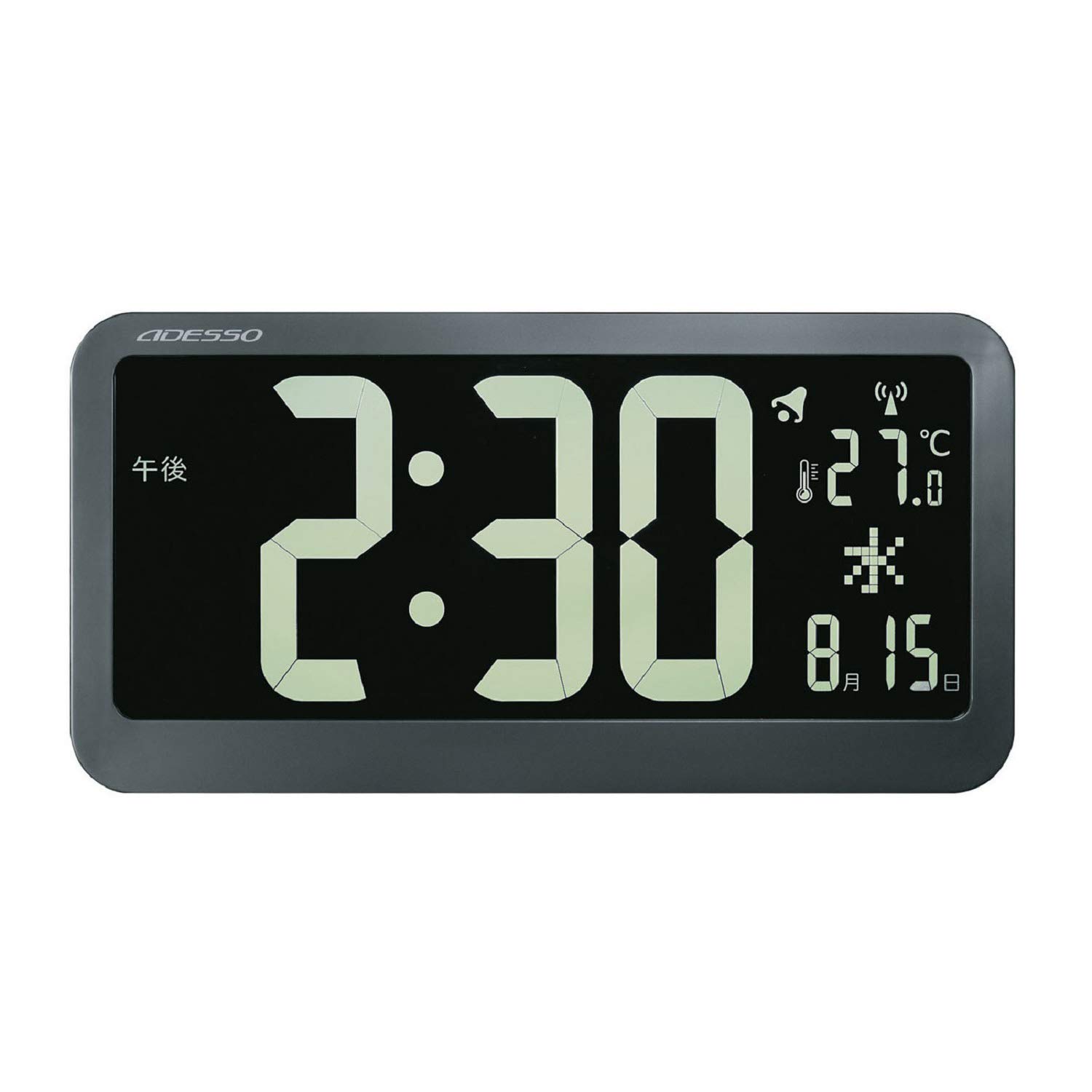 

ADESSO Wall Black Inverted Large Temperature and Date Black Clock, Radio-Controlled, Display, LCD, Screen, Display, OP-04 чорний