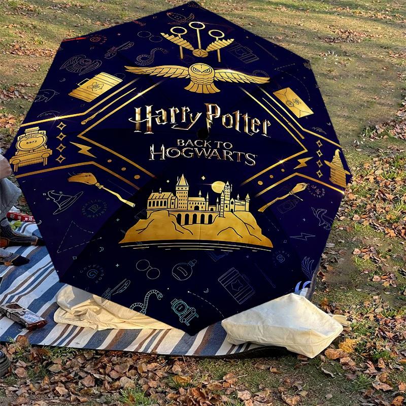 1 ks deštníku Hogwarts Harry Potter - 8 žeber vyztužený, automatické otevírání, lehký a odolný, roztomilý módní doplněk pro venkovní použití, D2699