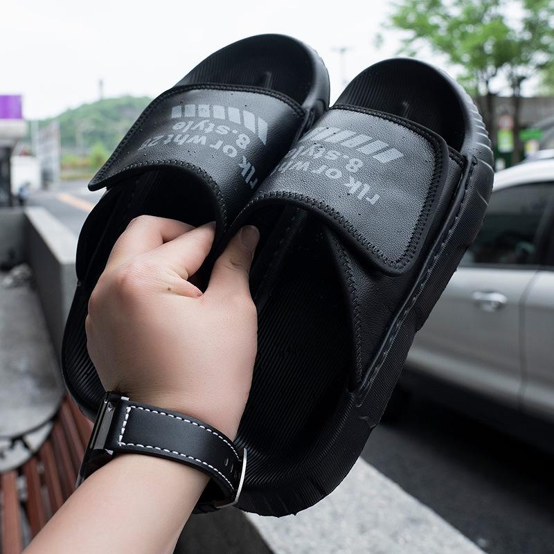 One-word Drag Men's Summer Wear Trend Casual Leather Slippers Thick-soled Non-slip Men's Beach Sandals