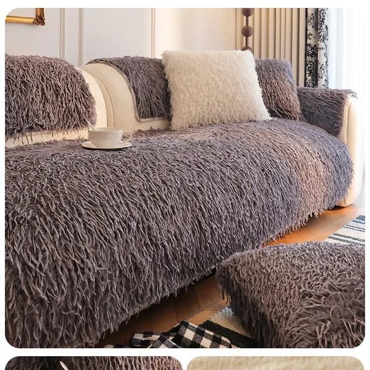 Plysj Komfortabelt Trekk Stue Varm Vinter Sofahåndkle Universell Sklisikker Matte Sofateppe Sofapute Tykk Fløyel Sofa