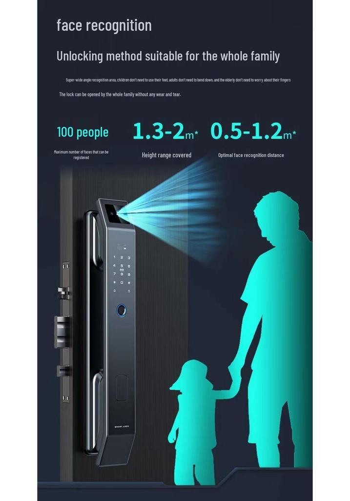 Smart Facial Recognition & Fingerprint Door Lock with Password, Anti-theft Peephole, and Electronic Access.