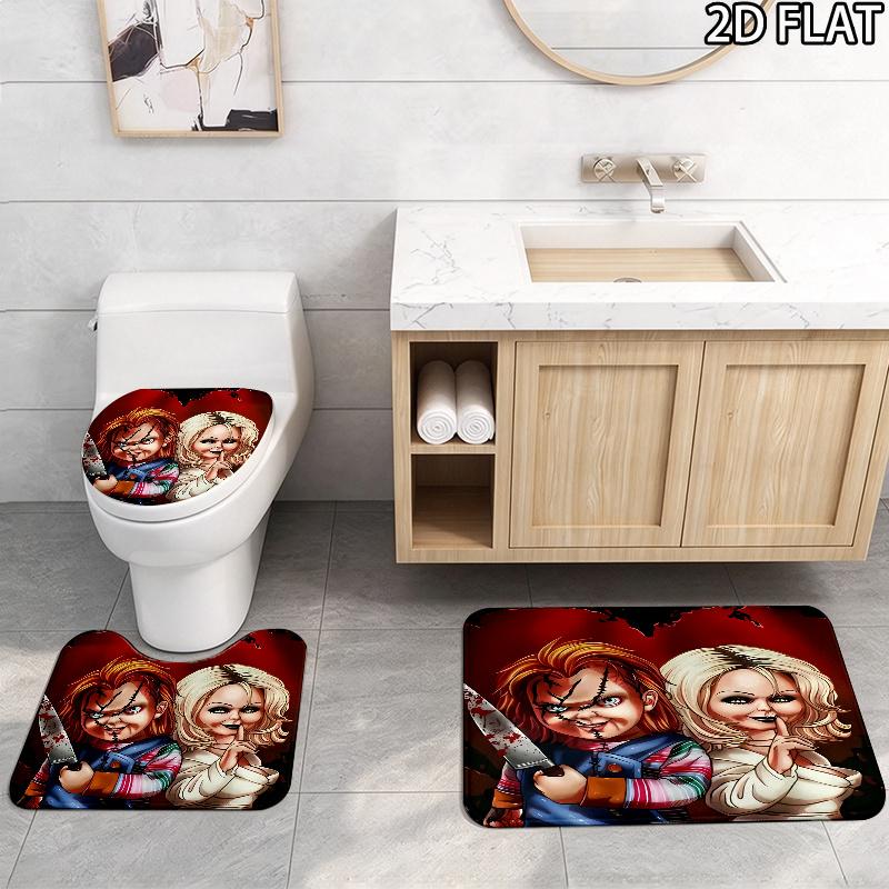 Chucky 3Pcs Flannel Toilet Mat Set Bathroom Rug Bath Carpet Non Slip Home Decor Toilet 3 Pcs Bathroom Textile Set