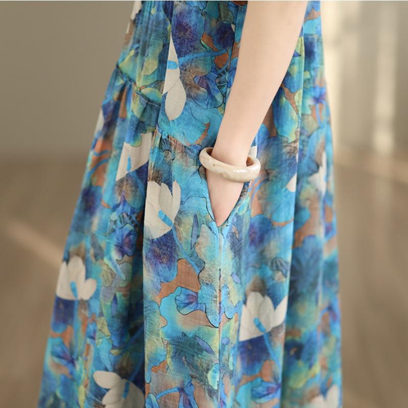 DIMANAF Women New 2026 Sundress Plus Size Summer Casual Print Long Dress Cotton Loose Oversize Maxi Floral Beach Holiday