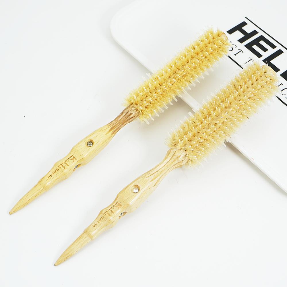 9 Style Professional Barbershop Wood Handle Round Rolling Brush Straight Twill Hair Comb Bristle Hair Curling Brush Styling Tool