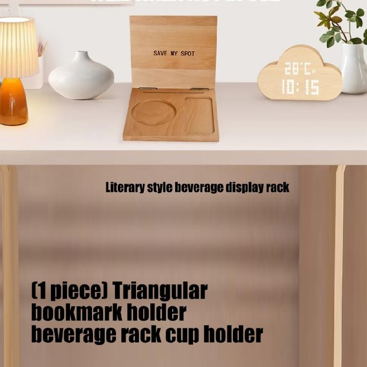 Geometric Wooden Book Stand with Beverage Holder Phone Slot Triangular Wood Desk Organiser for Kitchen Office Classroom