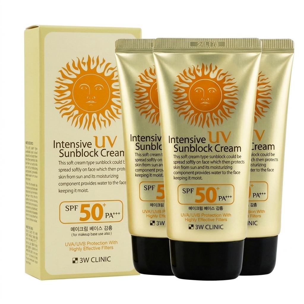 [3W Clinic] Intensive UV Sunblock Cream SPF50+ PA+++ (70ml x 3 Pcs) - Daily Lightweight Sunscreen 70ml x 3 Tubes