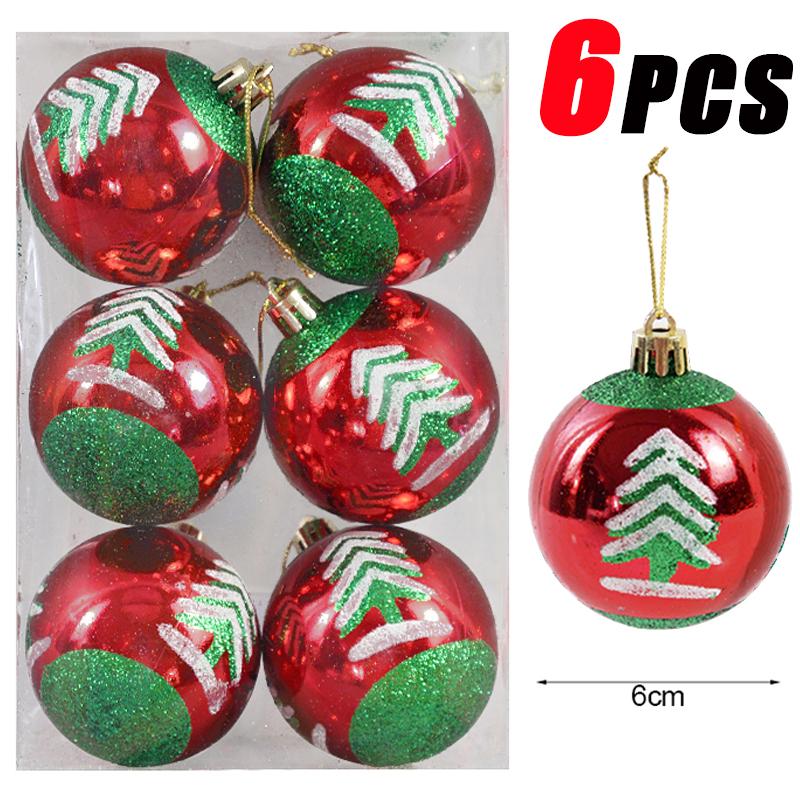6Pcs Christmas Ball Ornaments With Painted Xmas Tree Hanging Pendant New Year Gifts For 2025 Christmas Navidad Party Decoration