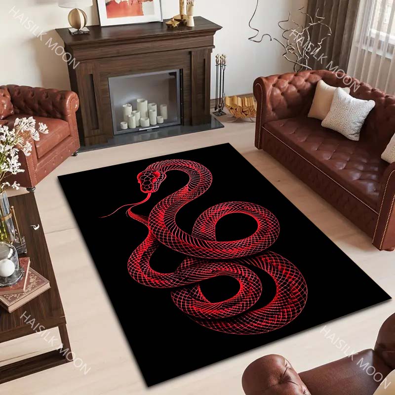 1PC Black Background Snake Pattern Carpet for Living Room Bedroom Sofa Home Decor Non-slip Floor Mat Large Size Luxury Gift