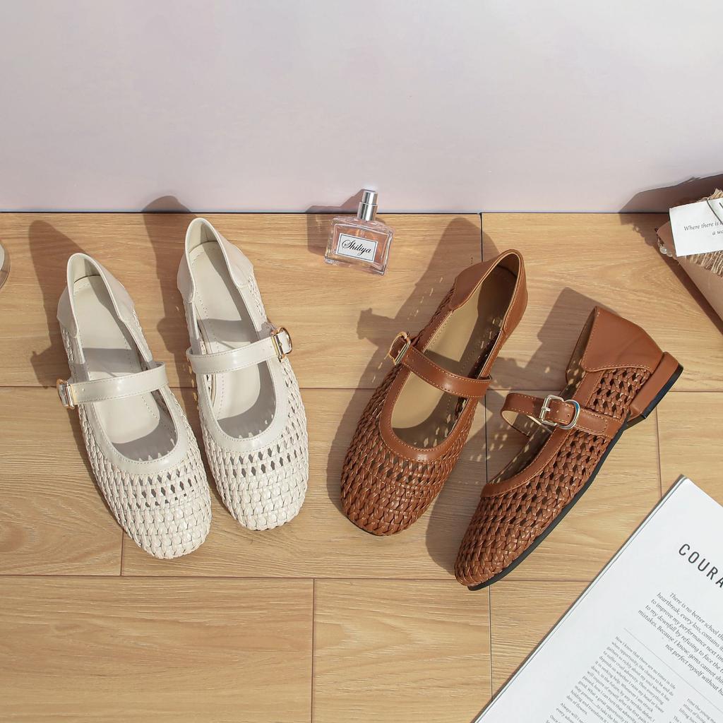 Autumn New Single Shoes Women's Niche Weaving Italian Style High-end Temperament Retro Women's Shoes Soft-soled Mary Jane Shoes