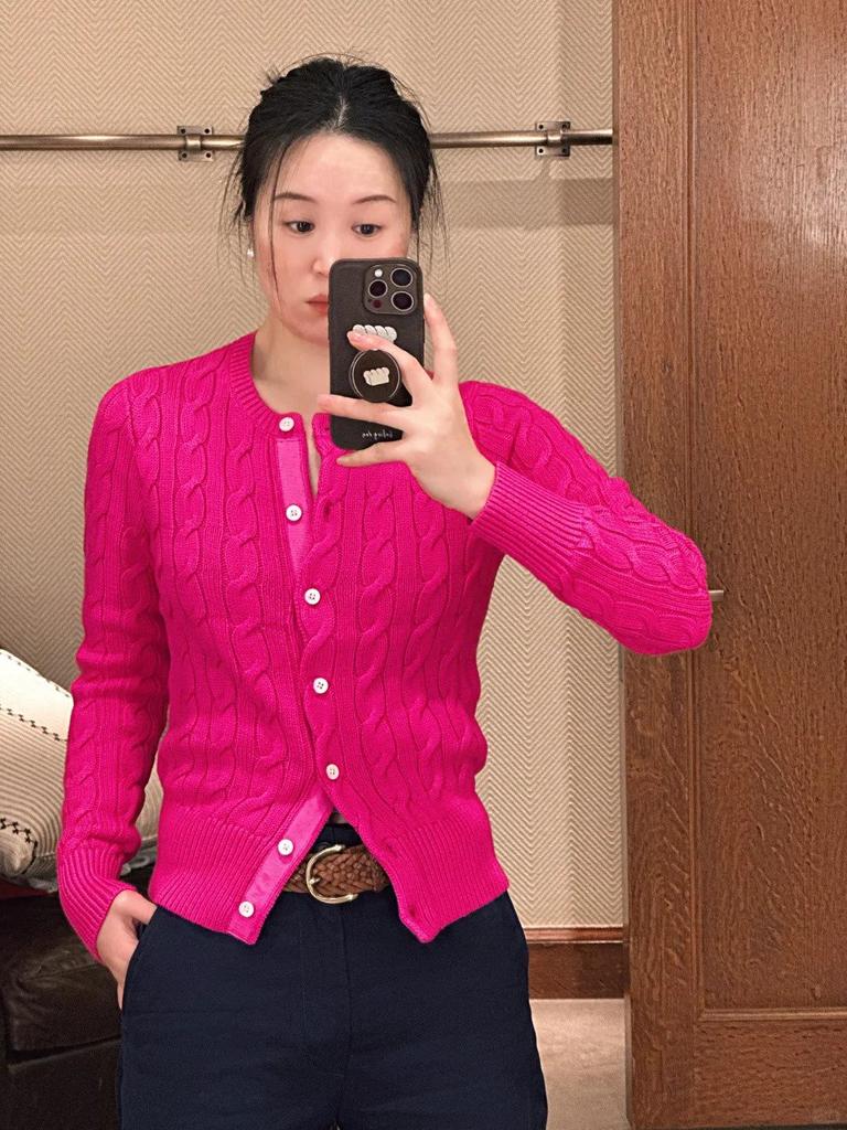 High-Quality Ralph 25 Early Autumn Cotton Cable Knit Sweater with Small Pony Embroidery - Round Neck, Long Sleeve Cardigan