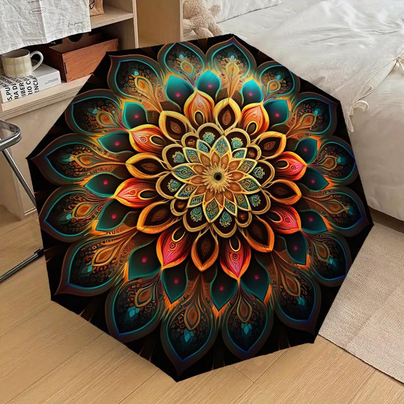 

1pc Mandala Pattern Fashionable Automatic Opening/Closing Folding Umbrella with 8 Iron Bones, Plastic Handle yy251015073