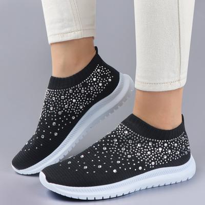 Individuell anpassbare vulkanisierte Schuhe Sneaker Damen Trainers Gestrickte Sneaker Damen Slip-on Socken-Schuhe Glitzernde Kristall Freizeit