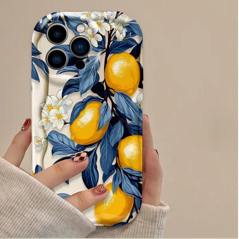 Gentle French lemon floral TPU soft shell transparent Apple 15PM mobile phone case iPhoneAIR anti-drop protective case
