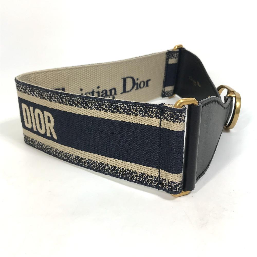 Dior B0003CBTE_M928 CDHardware Embroidered Canvas Logo Belt Navy X Beige