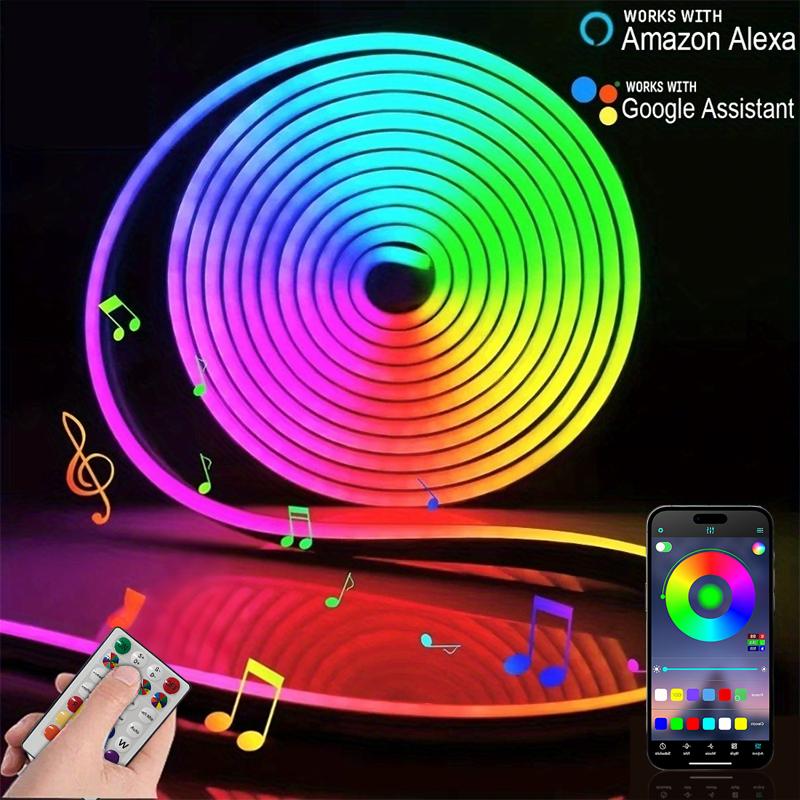 45M/150FT RGB Neon Led strip Lights 12-24V Silicone Neon Rope Light with Music Sync RGBIC Dreamcolor Chasing Strip Tape for Room