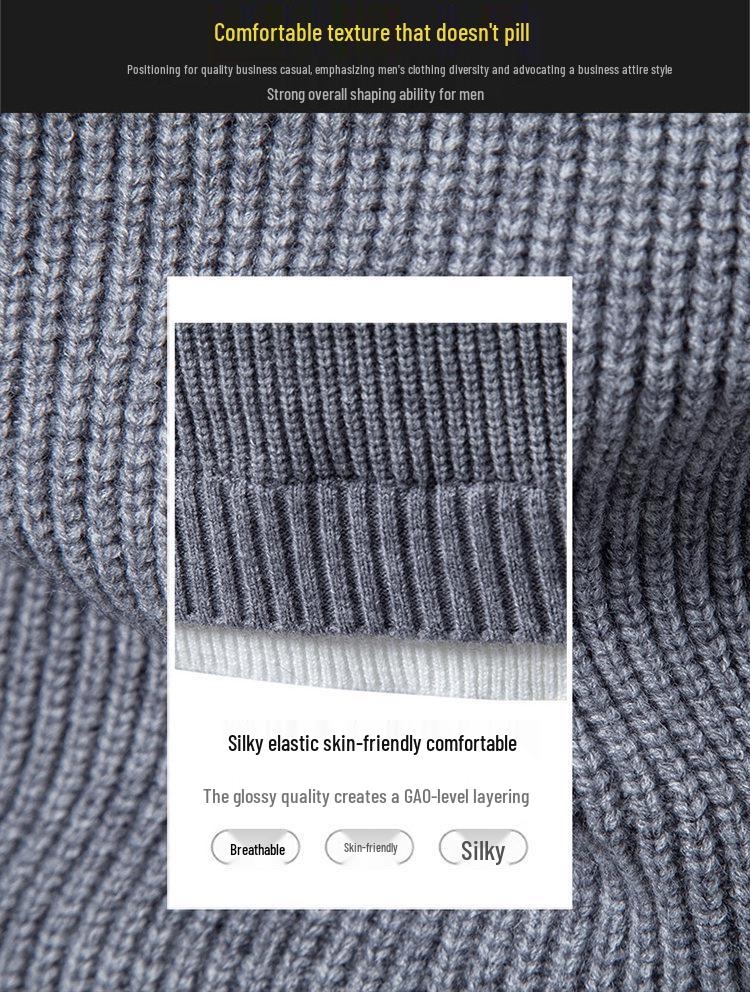 Cross2025 Men's Autumn/Winter Cable Knit Polo Sweater: Trendy European Twist with Lapel and Long Sleeves