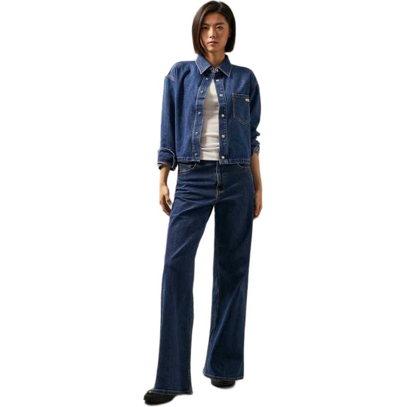 Calvin Klein Cotton Vintage Minimalist Pocket Loose Short Denim Shirt Women Shirts Denim-Blue J224416