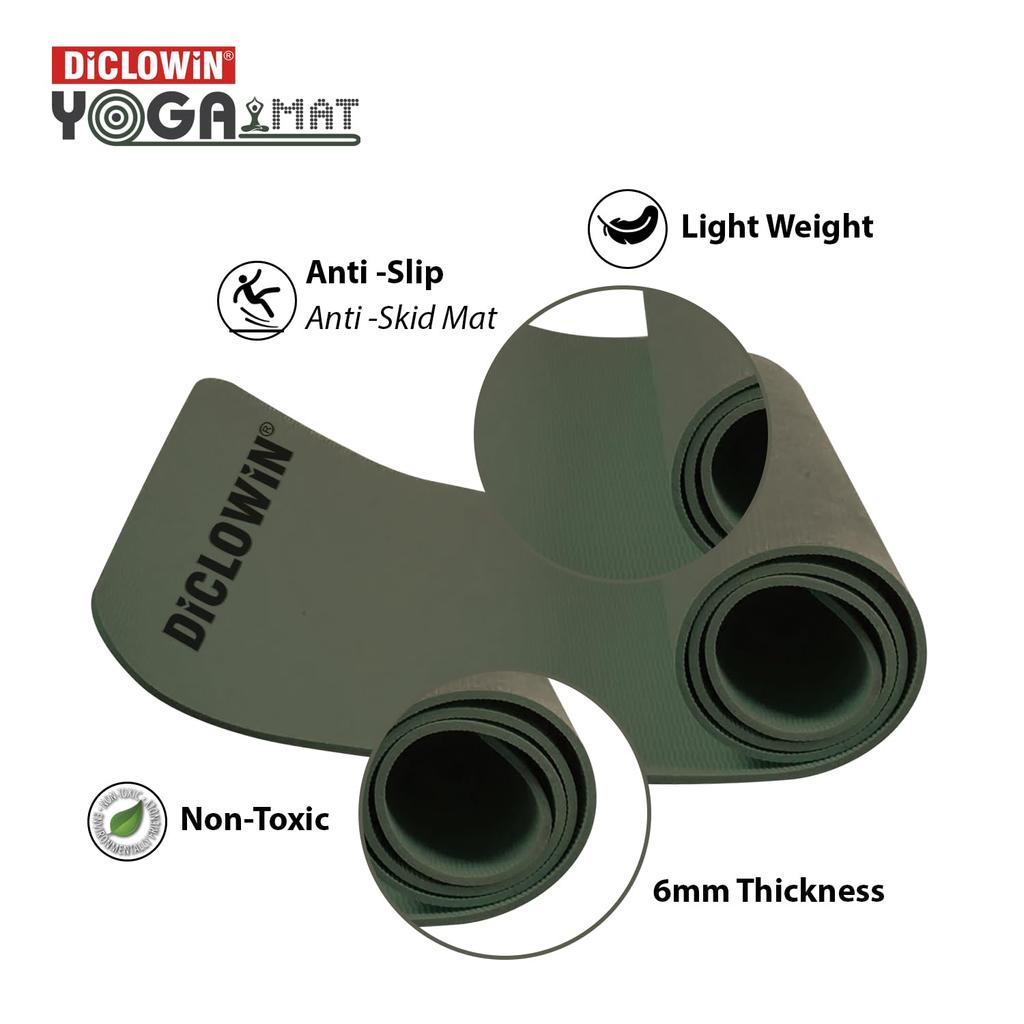Коврик для йоги | 6 мм, противоскользящий, с дополнительным сцеплением | В комплект входит ремень для хранения | Упражнения, растяжка, отдых и йога для мужчин, женщин, детей и пожилых людей (Армейский Зеленый)