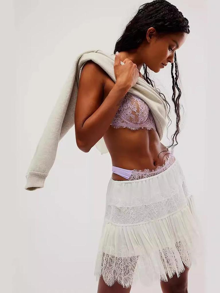 High Waist Irregular Lace Ballet Skirt - Versatile Short Solid Color