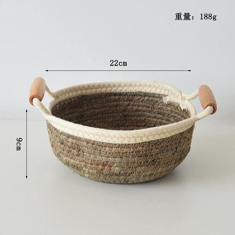 

Round Banana Rope Storage Basket - Handmade Desktop Organizer Makeup Holder Coffee Table Decor with Handle