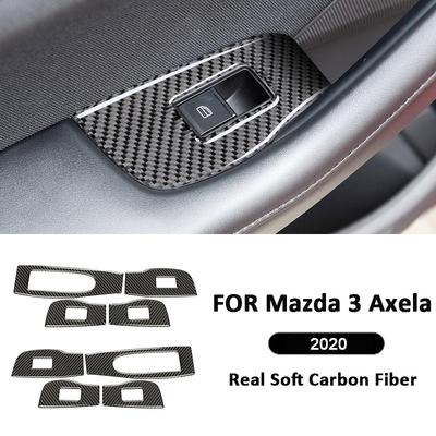 For Mazda 3 Axela Carbon Fiber Car Window Lifter Switch Panel Frame Trim Cover Interior Decoration Sticker Auto Accessories