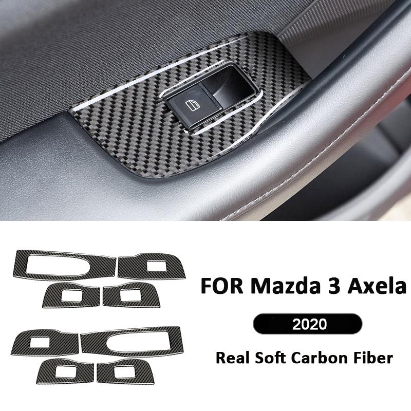 For Mazda 3 Axela  Carbon Fiber Car Window Lifter Switch Panel Frame Trim Cover Interior Decoration Sticker Auto Accessories