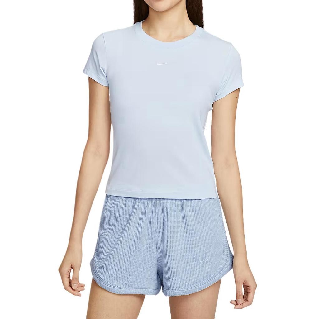 Nike Sportswear Chill Knit Comfortable Fashion Versatile Solid Color Short Sleeve Regular T-Shirt Women Tops Blue FV5509423