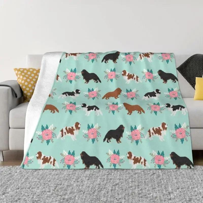 

Пледы Кавалер Кинг Чарльз спаниель Фланелевый Зимний Цветочный букет Милый Любитель собак Порода Питомец Портрет Накидка Плед Для Спальни 80x60in