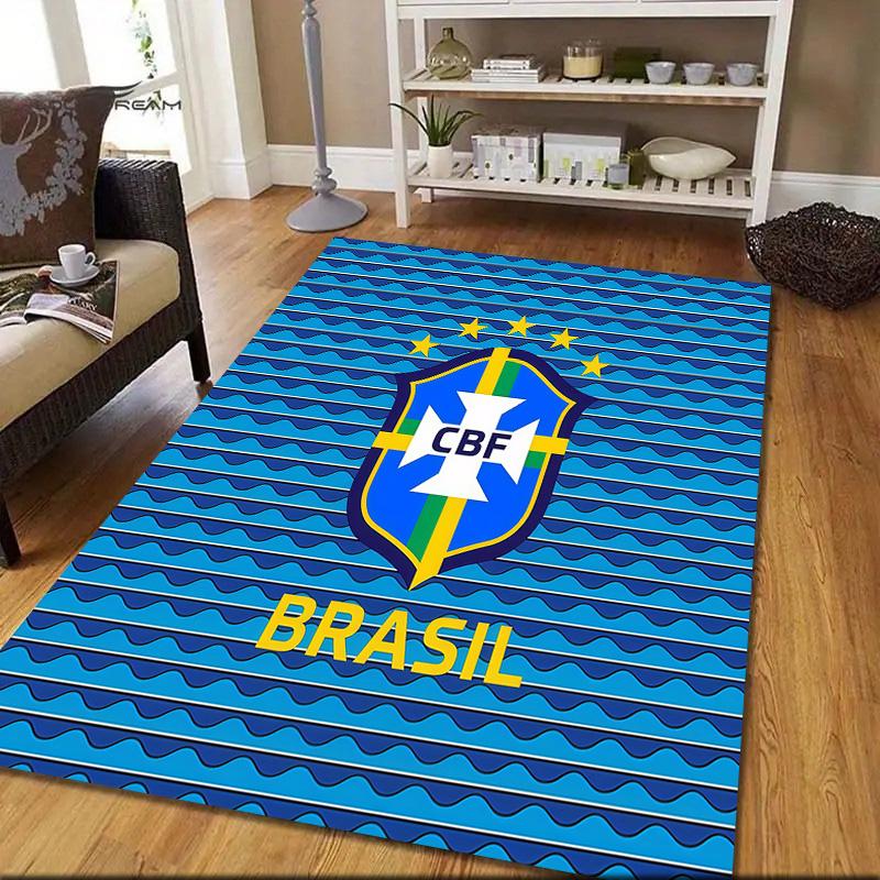 Brazil National Football Team Flannel Pattern Square Carpet,Area Rug,Carpet Rug for Living Room Bedroom Sofa Playroom Decor,Non-slip Floor Mat