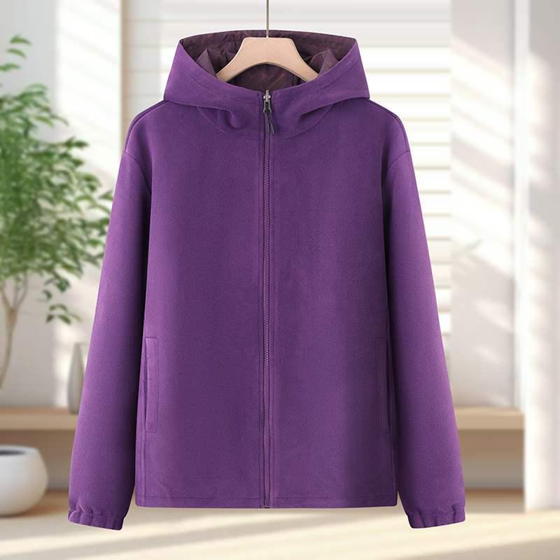 

Plus Size Reversible Hooded Sweatshirt Cardigan for Middle-Aged Women - Autumn/Winter Casual Fashion Outerwear XL 43~58 kg