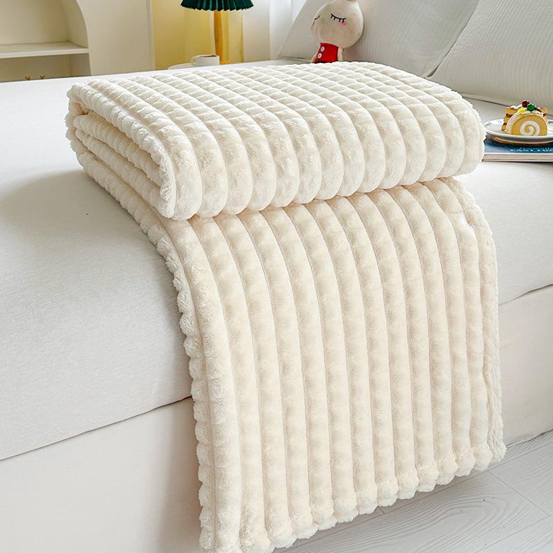 Faux Fur Rabbit Hair Plaid Striped Sofa and Nap Blanket