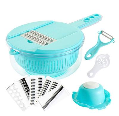 MENDENG 7-in-1 Slicer Set with Grater and Cutter, Kitchen Slicer, Multi-Cutter, Thin Slicer, Julienne Slicer (Blue/B)