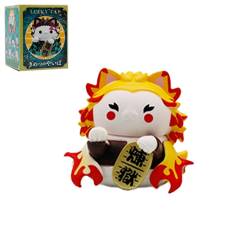 Demon Slayer Lucky Cat Anime Figure Blind Box Rengoku Tanjiro Inosuke Kawaii Cute Model Toy Desktop Car Ornaments Birthday Gift