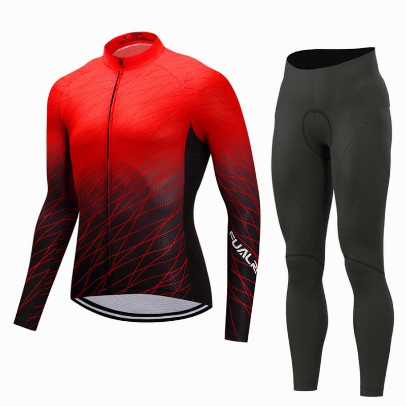 Mens Long Sleeve Cycling Jersey Set Breathable Quick Dry Bike Riding Sportswear