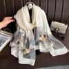 Flower Embroidery Women Hijab Shawls Large Shiny Lace Scarf Elegant Luxury Silk Scarf  Lady