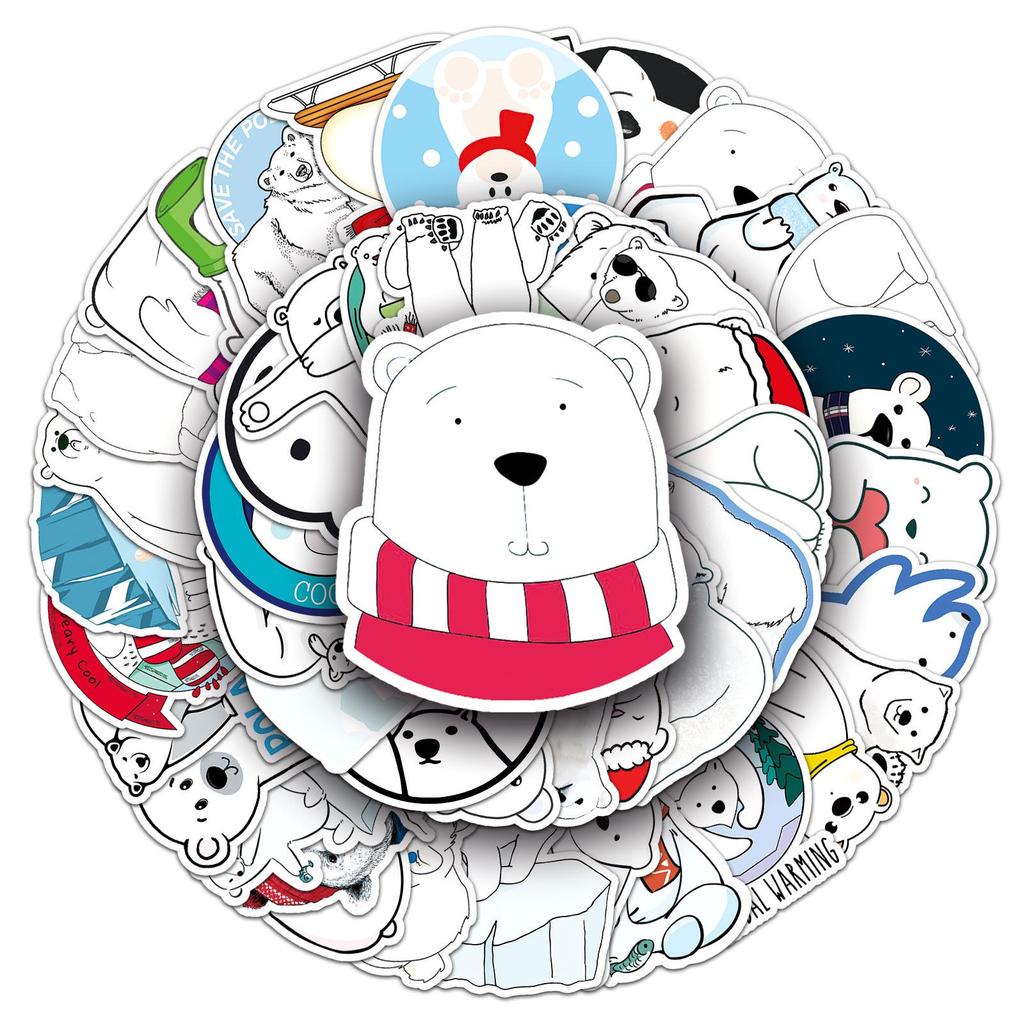 50PCS Waterproof Polar Bear Stickers for Luggage, Scooters, Computers, and Tablets