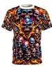 Men's 3D Patriotic Hell Skull Flame Print T-Shirt, Soft Polyester Summer Crew Neck T-Shirt, Suitable for Daily Casual Vacation Travel Wear, PLUS SIZE