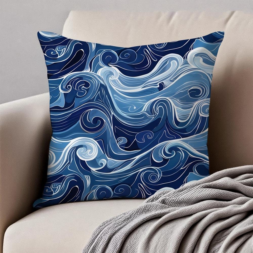 Elegant Chinese Traditiona Wave Cliff Pattern Cushion Cover Pillowcase Antidustmite Invisible Zipper Short Plush Sofa Cushion