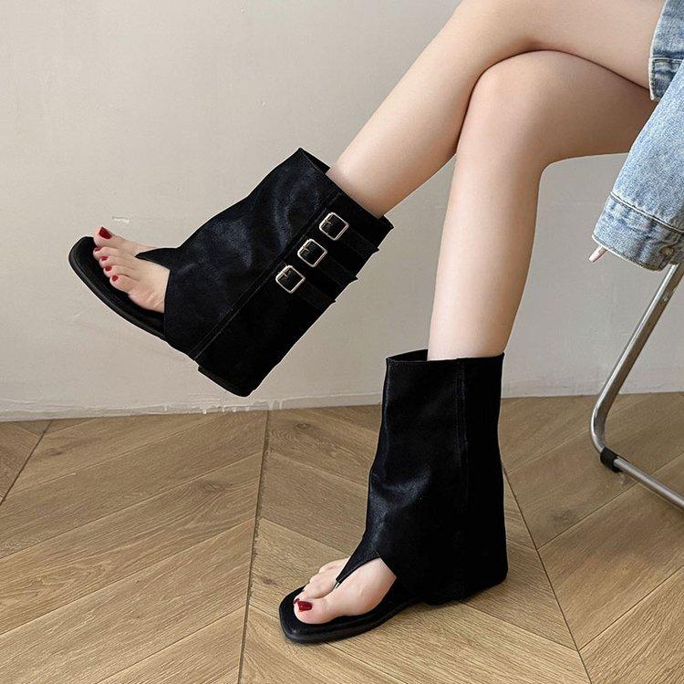 Herringbone toe cool boots women's summer 2025 new versatile flat bottom pinch short trousers summer short boots cool boots women