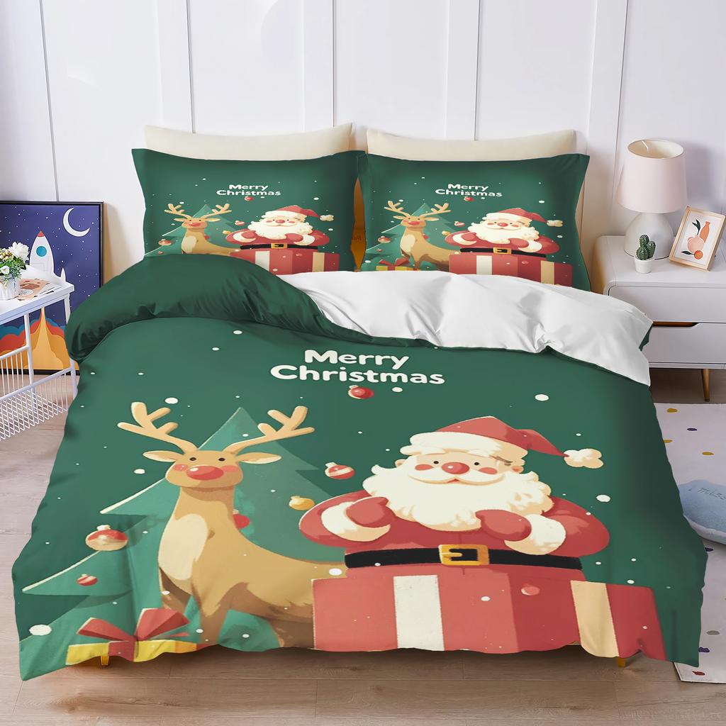 Gingerbread Man Santa Claus  Christmas Tree Reindeer Anime Printed Bedding Set Duvet Cover Queen Cotton Cute Cartoon Quilt Cover