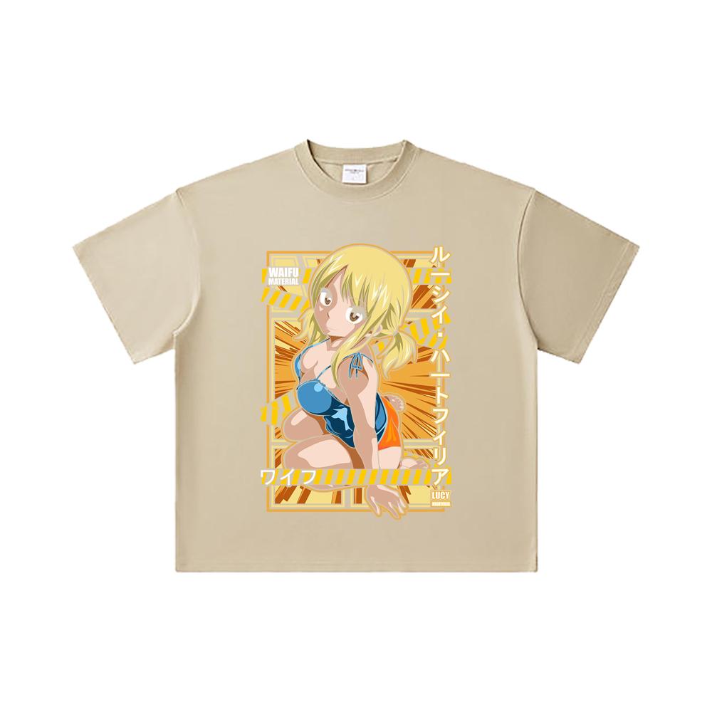 260 GSM Doppelgarn 32er Zählung 100% Baumwolle Fairy Tail V1 Lucy Waifu Print Unisex Schweres Baumwoll-T-Shirt