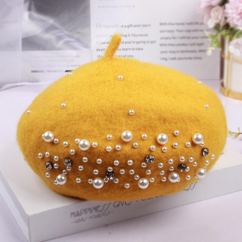 Meier Children's beret, girl baby autumn and winter knitted woolen pearl bud hat, pumpkin hat