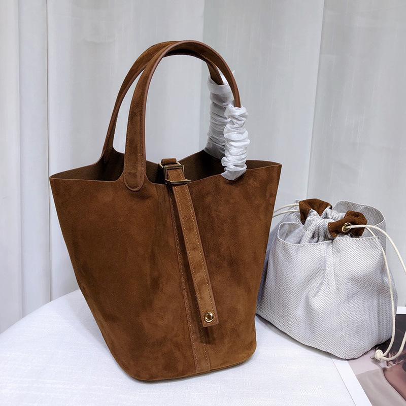 Imported Nubuck Cowhide Vegetable Basket Bag 2025 New Fashion Lightweight Bucket Bag Handbag Leather Women's Bag