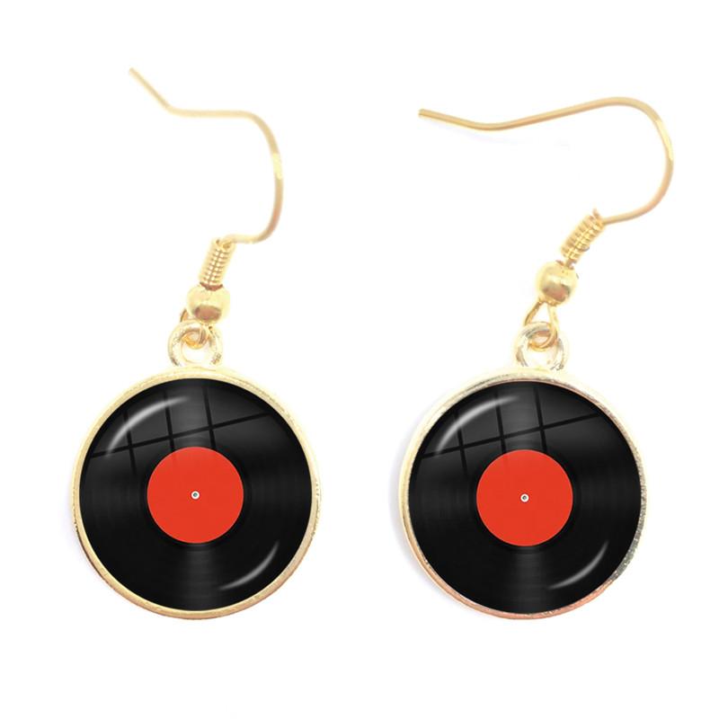 

Retro CD Record Drop Earring Disc Classic Music Gramophone Record Glass Cabochon Earrings Gift for Music Loves