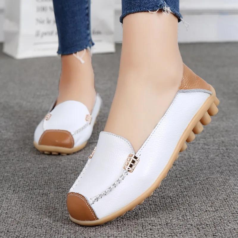 Women Shoes 2024 New Spring Summer Leather Waterproof Non-slip Cowhide Soft Sole Casual Loafers Mom Shoes Women Sneakers