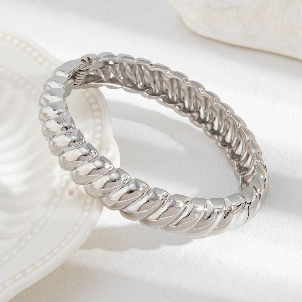 Hip-Hop Dicke Fadenstruktur Armreif Metall Punk Retro Federarmband Statement Schmuck Gold Silber Damen Handgelenkarmband Paar