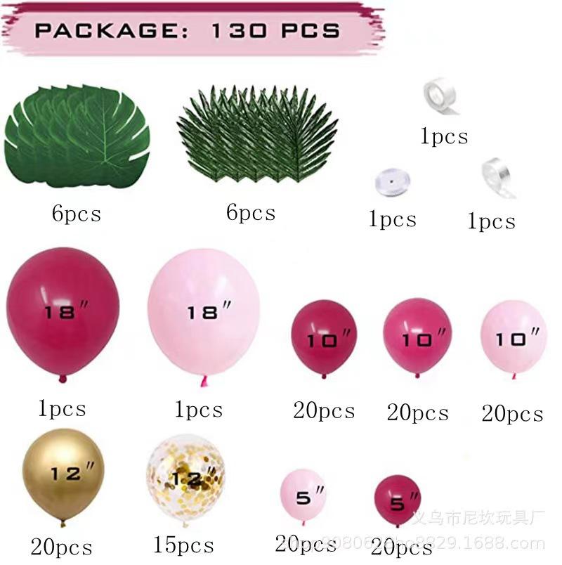 Deep Rose Red Balloon Set With Palm Leaf Kids Birthday Baby Shower Party Party Decoration